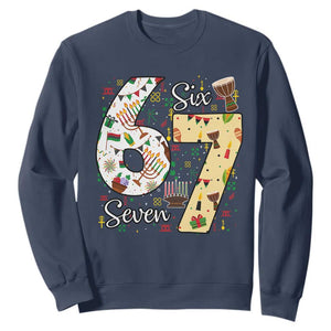 Funny 67 Kwanzaa Sweatshirt Six Seven Meme Kinara Candles African American Christmas TS11 Navy Print Your Wear