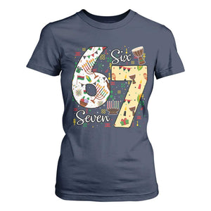 Funny 67 Kwanzaa T Shirt For Women Six Seven Meme Kinara Candles African American Christmas TS11 Navy Print Your Wear