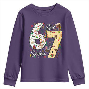 Funny 67 Kwanzaa Youth Sweatshirt Six Seven Meme Kinara Candles African American Christmas TS11 Purple Print Your Wear