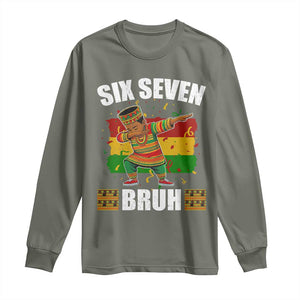 Funny 67 Kwanzaa Long Sleeve Shirt Six Seven Bruh Dabbing African Heritage TS11 Military Green Print Your Wear