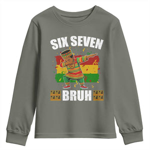 Funny 67 Kwanzaa Youth Sweatshirt Six Seven Bruh Dabbing African Heritage TS11 Military Green Print Your Wear