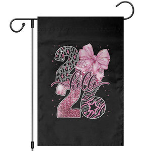 Happy New Year 2026 Garden Flag Hello 2026 Disco Ball Pink Coquette Bow Faux Glitter TS11 Black Print Your Wear