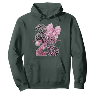 Happy New Year 2026 Hoodie Hello 2026 Disco Ball Pink Coquette Bow Faux Glitter TS11 Dark Forest Green Print Your Wear