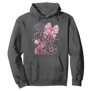 Happy New Year 2026 Hoodie Hello 2026 Disco Ball Pink Coquette Bow Faux Glitter TS11 Dark Heather Print Your Wear