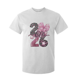 Happy New Year 2026 T Shirt For Kid Hello 2026 Disco Ball Pink Coquette Bow Faux Glitter TS11 White Print Your Wear