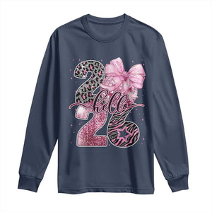 Happy New Year 2026 Long Sleeve Shirt Hello 2026 Disco Ball Pink Coquette Bow Faux Glitter TS11 Navy Print Your Wear