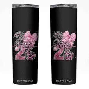 Happy New Year 2026 Skinny Tumbler Hello 2026 Disco Ball Pink Coquette Bow Faux Glitter TS11 Black Print Your Wear