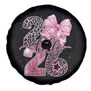 Happy New Year 2026 Spare Tire Cover Hello 2026 Disco Ball Pink Coquette Bow Faux Glitter TS11 Print Your Wear