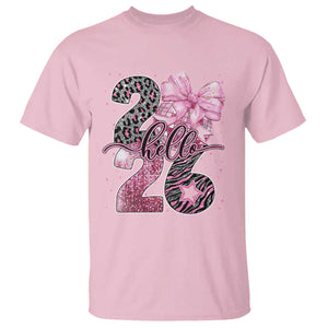 Happy New Year 2026 T Shirt Hello 2026 Disco Ball Pink Coquette Bow Faux Glitter TS11 Light Pink Print Your Wear