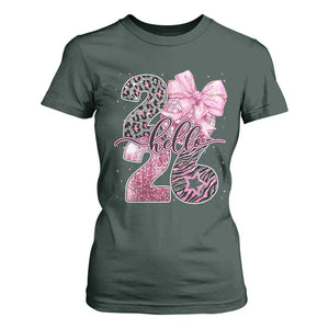 Happy New Year 2026 T Shirt For Women Hello 2026 Disco Ball Pink Coquette Bow Faux Glitter TS11 Dark Forest Green Print Your Wear