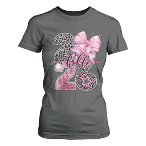Happy New Year 2026 T Shirt For Women Hello 2026 Disco Ball Pink Coquette Bow Faux Glitter TS11 Dark Heather Print Your Wear