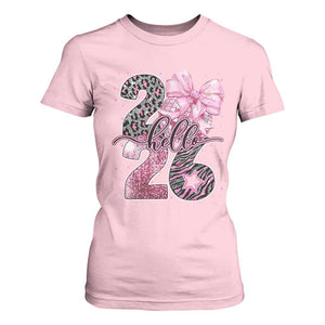 Happy New Year 2026 T Shirt For Women Hello 2026 Disco Ball Pink Coquette Bow Faux Glitter TS11 Light Pink Print Your Wear
