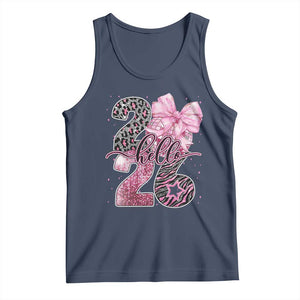 Happy New Year 2026 Tank Top Hello 2026 Disco Ball Pink Coquette Bow Faux Glitter TS11 Navy Print Your Wear