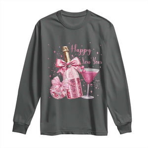 Happy New Year 2026 New Years Eve Party Long Sleeve Shirt Pink Cocktail Disco Ball TS11 Dark Heather Print Your Wear
