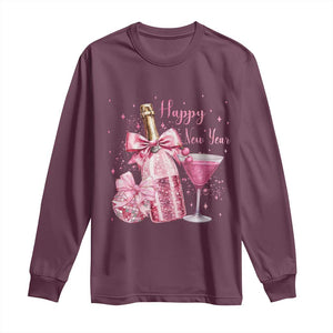 Happy New Year 2026 New Years Eve Party Long Sleeve Shirt Pink Cocktail Disco Ball TS11 Maroon Print Your Wear