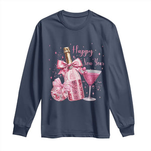 Happy New Year 2026 New Years Eve Party Long Sleeve Shirt Pink Cocktail Disco Ball TS11 Navy Print Your Wear
