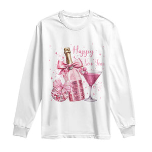 Happy New Year 2026 New Years Eve Party Long Sleeve Shirt Pink Cocktail Disco Ball TS11 White Print Your Wear