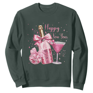 Happy New Year 2026 New Years Eve Party Sweatshirt Pink Cocktail Disco Ball TS11 Dark Forest Green Print Your Wear