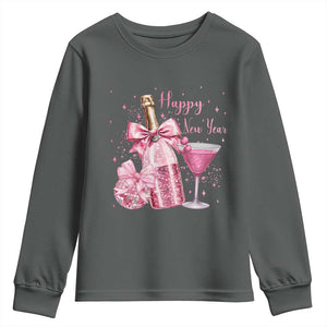 Happy New Year 2026 New Years Eve Party Youth Sweatshirt Pink Cocktail Disco Ball TS11 Dark Heather Print Your Wear