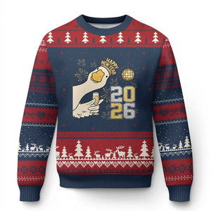 Funny New Years Eve Silly Goose 2026 Ugly Christmas Sweater New Year Party TS11 Navy Red Print Your Wear