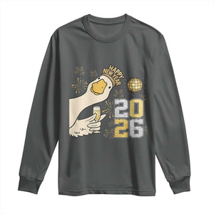 Funny New Years Eve Silly Goose 2026 Long Sleeve Shirt New Year Party TS11 Dark Heather Print Your Wear