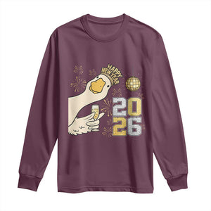 Funny New Years Eve Silly Goose 2026 Long Sleeve Shirt New Year Party TS11 Maroon Print Your Wear