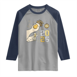 Funny New Years Eve Silly Goose 2026 Raglan Shirt New Year Party TS11 Sport Gray Navy Print Your Wear