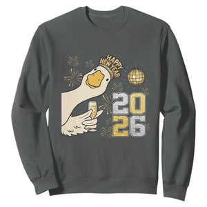 Funny New Years Eve Silly Goose 2026 Sweatshirt New Year Party TS11 Dark Heather Print Your Wear