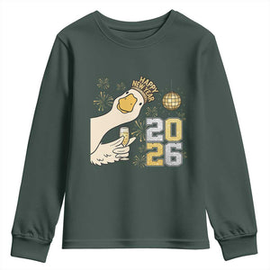 Funny New Years Eve Silly Goose 2026 Youth Sweatshirt New Year Party TS11 Dark Forest Green Print Your Wear