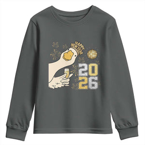 Funny New Years Eve Silly Goose 2026 Youth Sweatshirt New Year Party TS11 Dark Heather Print Your Wear