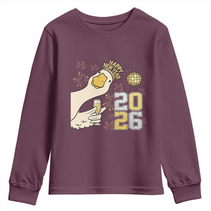 Funny New Years Eve Silly Goose 2026 Youth Sweatshirt New Year Party TS11 Maroon Print Your Wear
