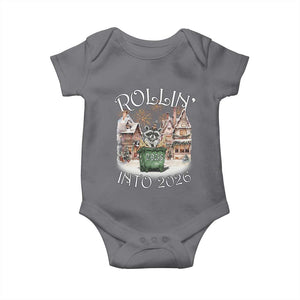 Funny Raccoon Rollin Into 2026 Baby Onesie New Year Dumpster Fire Firework TS11 Charcoal Print Your Wear