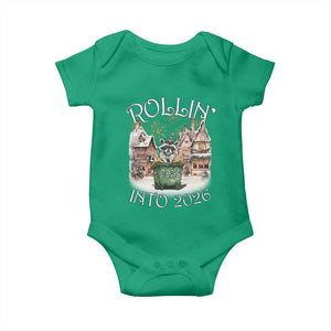 Funny Raccoon Rollin Into 2026 Baby Onesie New Year Dumpster Fire Firework TS11 Irish Green Print Your Wear