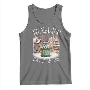 Funny Raccoon Rollin Into 2026 Tank Top New Year Dumpster Fire Firework TS11 Black Heather Print Your Wear