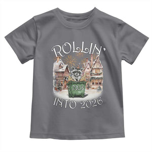 Funny Raccoon Rollin Into 2026 Toddler T Shirt New Year Dumpster Fire Firework TS11 Charcoal Print Your Wear