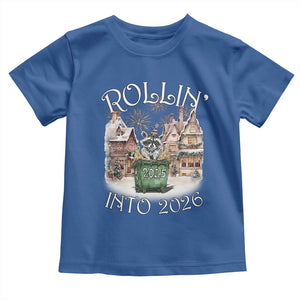 Funny Raccoon Rollin Into 2026 Toddler T Shirt New Year Dumpster Fire Firework TS11 Royal Blue Print Your Wear