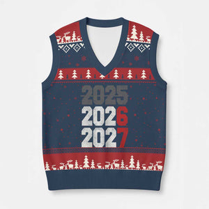 Funny 67 New Year V-Neck Knit Sweater Vest Happy New Year 2026 2027 Sports Jersey Number TS11 Navy Red Print Your Wear