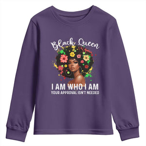 Proud African American Melanin Black Afro Girl Youth Sweatshirt Black Queen I Am Who I Am Your Approval Isn't Needed TS11 Purple Print Your Wear