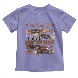 African American Teacher Toddler T Shirt We Can Be Different On The Outside But We Have The Same Heart Inside Melanin Crayons TS11 Violet Print Your Wear