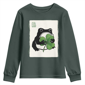 Funny Grumpy Frog Japanese St Patricks Day Youth Sweatshirt TS11 Dark Forest Green Print Your Wear