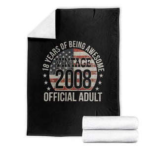 Funny 18th Birthday Throw Blanket 18 Years Of Being Awesome Vintage 2008 Official Adult American Flag TS11 Black Print Your Wear