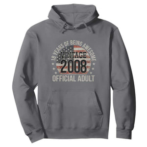 Funny 18th Birthday Hoodie 18 Years Of Being Awesome Vintage 2008 Official Adult American Flag TS11 Charcoal Print Your Wear