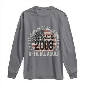 Funny 18th Birthday Long Sleeve Shirt 18 Years Of Being Awesome Vintage 2008 Official Adult American Flag TS11 Charcoal Print Your Wear