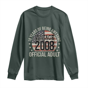 Funny 18th Birthday Long Sleeve Shirt 18 Years Of Being Awesome Vintage 2008 Official Adult American Flag TS11 Dark Forest Green Print Your Wear