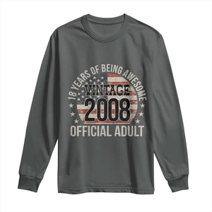 Funny 18th Birthday Long Sleeve Shirt 18 Years Of Being Awesome Vintage 2008 Official Adult American Flag TS11 Dark Heather Print Your Wear