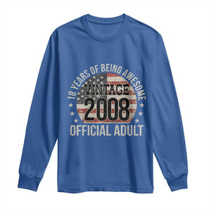 Funny 18th Birthday Long Sleeve Shirt 18 Years Of Being Awesome Vintage 2008 Official Adult American Flag TS11 Royal Blue Print Your Wear