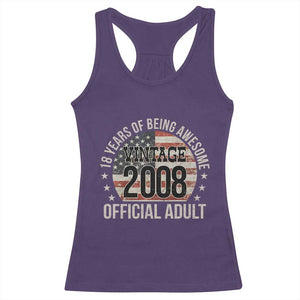 Funny 18th Birthday Racerback Tank Top 18 Years Of Being Awesome Vintage 2008 Official Adult American Flag TS11 Purple Print Your Wear