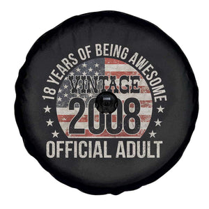 Funny 18th Birthday Spare Tire Cover 18 Years Of Being Awesome Vintage 2008 Official Adult American Flag TS11 Print Your Wear
