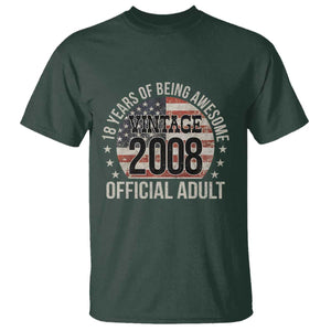 Funny 18th Birthday T Shirt - 18 Years Of Being Awesome Vintage 2008 Official Adult American Flag TS11 Dark Forest Green Print Your Wear