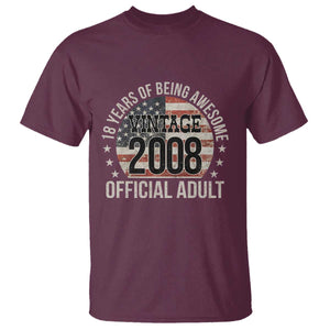 Funny 18th Birthday T Shirt - 18 Years Of Being Awesome Vintage 2008 Official Adult American Flag TS11 Maroon Print Your Wear